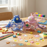 Bouteille en plastique pour enfants de 750 ml avec paille, design ours, résistante à la chaleur, avec sangle, pour boire directement, lavable au lave-vaisselle, pour étudiants