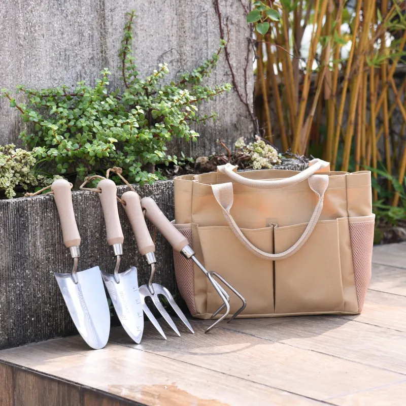 Attrezzi da giardinaggio Set in metallo Set di attrezzi succulenti testa in acciaio inossidabile Kit da giardino a mano in paglia di grano Set di attrezzi per rastrello con borsa
