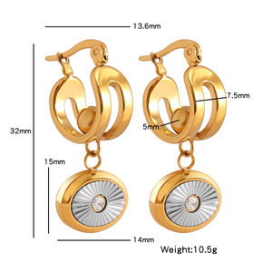 Nuovi <span class=keywords><strong>Orecchini</strong></span> Pendenti Geometrici Rettangolari alla Moda Antiossidanti per Donne, Placcati in Oro 18K, Gioielli in Acciaio Inossidabile - Product Image 6