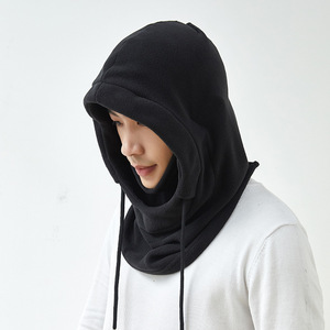 Winter Hooded Neck Warmer Fleece Lined Windproof Outdoor Cycling Skiing Unisex Warm Face Protector Black - Product Image 1