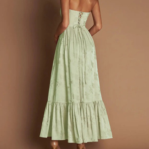 Vestido Maxi Elegante Verde Menta Sin Tirantes para Mujer, con Espalda de Encaje, Silueta en A, Vestido para Fiesta de Verano - Product Image 5