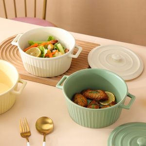 Tazón de Sopa Mate de Doble Asa con Tapa, Cerámica con Grano Vertical 3D, Apto para Horno, Vajilla de Cerámica con Esmalte Bajo Glaseado, Personalizable, Esenciales del Chef - Product Image 5