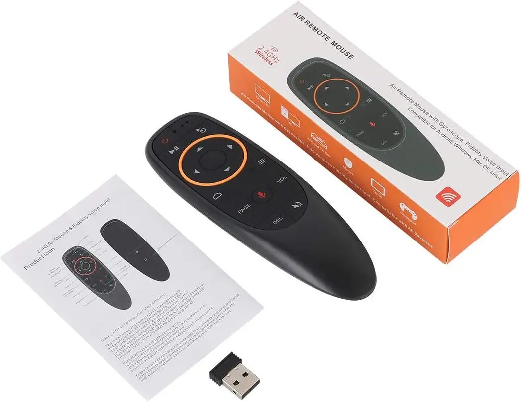 G10S Remote kontrol suara Mouse udara, penerima USB 2.4G untuk kotak TV Android PC sensor Gyro Mini Remote pintar nirkabel