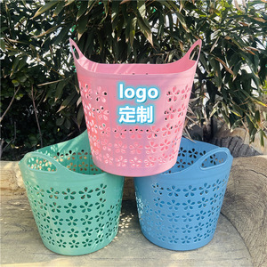 Plum Blossom Laundry <b>Basket</b> Round PP <b>Stackable</b> Clothing Organizer For Dirty Clothes Storage Living Room Toys - Product Image 5