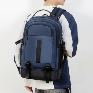 Bockles Laptop <b>Backpack</b> 15 Inches <b>Large</b> Capacity Travel Business Casual Men's Unisex School Bag Blue Gray Black - Product Image 1
