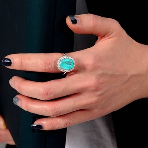 New Collection S925 Sterling Silver Vintage Oval Cut Paraiba Tourmaline Halo <b>CZ</b> Engagement Wedding Anniversary Gift Women's <b>Ring</b> - Product Image 3