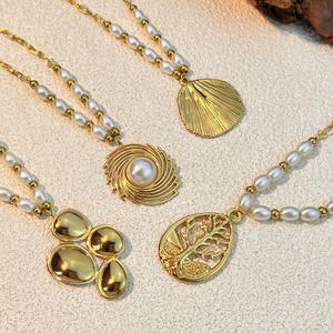 Waterproof 18K Gold PVD Plated Stainless Steel <strong>Necklace</strong> Cute Ocean Series Shell <strong>Pendant</strong> Jewelry with <strong>Pearl</strong> for Women - Product Image 1