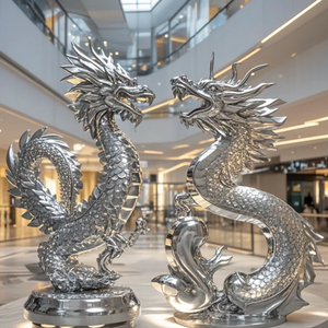 Lớn thép không gỉ rồng đôi rồng kim loại nghệ thuật điêu khắc với thiết kế hiện đại bền xây dựng cao cấp đá chạm khắc - Product Image 1