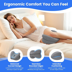 Almohada para rodillas para dormir de lado, <span class=keywords><strong>en</strong></span> forma de <span class=keywords><strong>U</strong></span>, de espuma viscoelástica de alta densidad, para alivio del dolor, con funda ajustable y extraíble, soporte para ciática y espalda, gris - Product Image 4