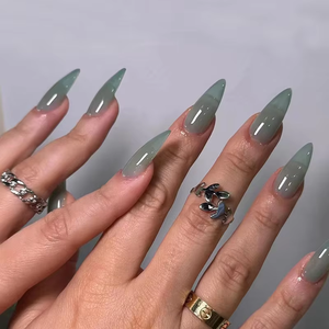 <span class=keywords><strong>Uñas</strong></span> Postizas Doradas Francesas con Diseño de Almendra, Media Cobertura, con Purpurina, Material ABS, Pre-diseñadas, 24 Piezas para Fiestas, Bodas, <span class=keywords><strong>Halloween</strong></span> - Product Image 5