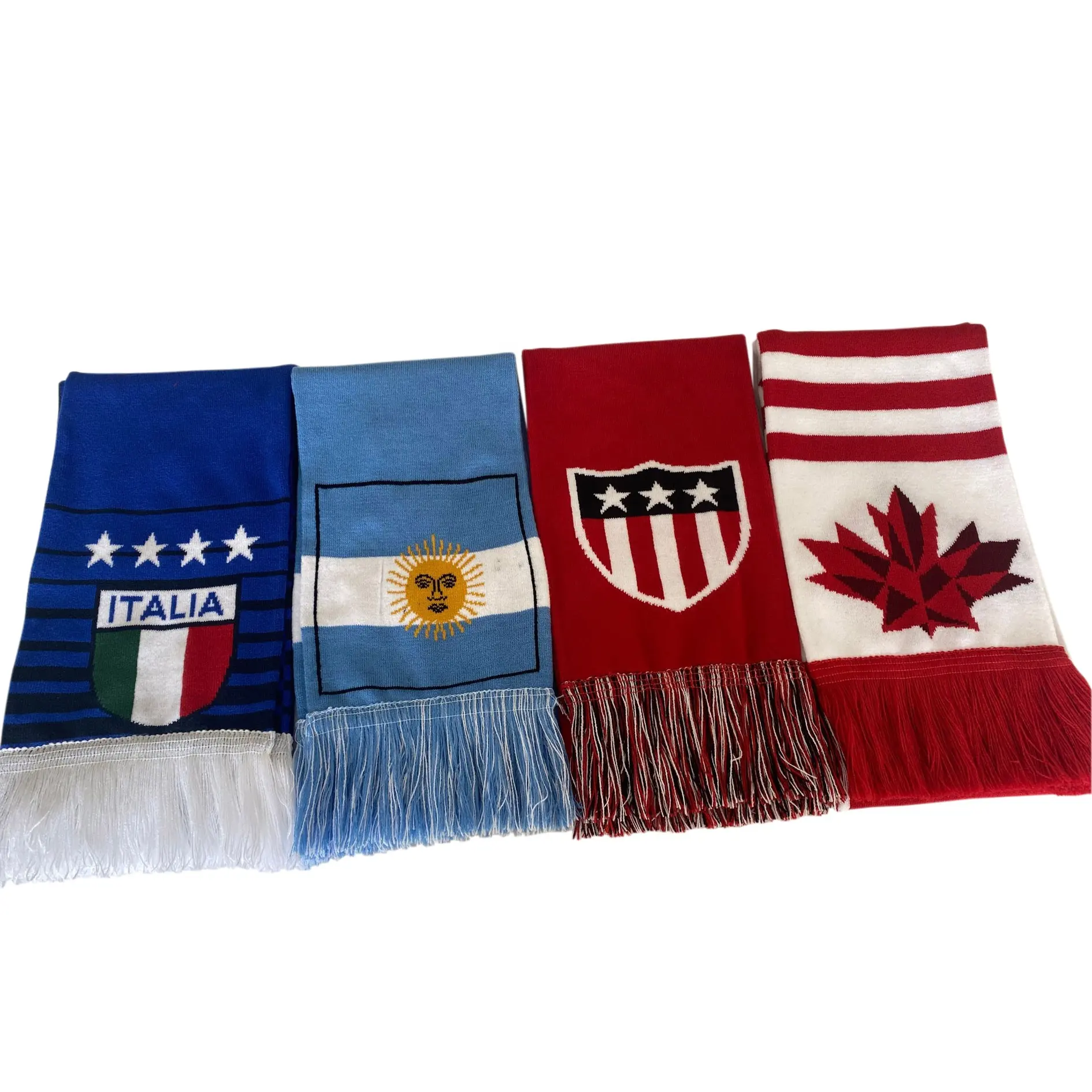 Вязаный акриловый спортивный шарф, США, Италия, Бразилия, Аргентина, Мужской Жаккардовый акриловый шарф для футбольных фанатов на зиму