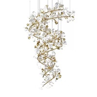 Lustre personnalisé en fer forgé en forme de feuille de Ginkgo, corps doré, LED à intensité variable, grande taille, pour restaurant, hôtel, villa, hall et éclairage d'escalier