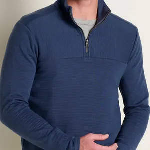 Sweatshirt setengah ritsleting untuk pria, katun organik 1/4 zip Pullover mock leher pria lengan panjang katun organik pria leher bulat