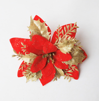 Décoration de Noël de 14 cm, fleurs scintillantes artificielles rouges et dorées, ornements pour arbre de Noël, fête de Nouvel An, mariage, couronne DIY
