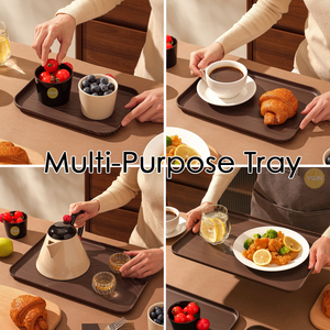 Plateaux de service rectangulaires en <span class=keywords><strong>plastique</strong></span> écologiques et durables, couleur noyer, qualité alimentaire, pour café, petit-déjeuner, goûter, style moderne - Product Image 5