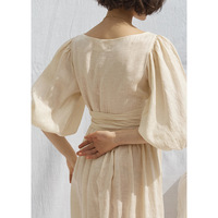 2024 femmes trois quarts manches bouffantes a-ligne blanc longues robes en lin à lacets lin Maxi robe