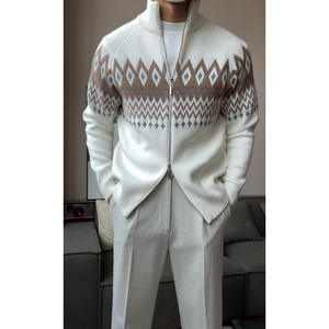 Suéter Cárdigan de <span class=keywords><strong>Hombre</strong></span> de Manga Larga, Grueso, con Cuello Alto y Cremallera, Estilo Étnico Vintage de Invierno y Otoño, con Patrón Geométrico Jacquard - Product Image 6