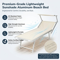 Chaise longue de plage en aluminium OEM avec pare-soleil réglable, pliable, pour l'extérieur, couleur personnalisée, pour les centres de villégiature