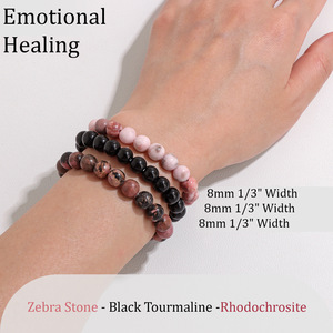 Juego de 3 Pulseras de Piedras de 8mm para Pareja, Longitud Ajustable, Amatista, Lapislázuli, Obsidiana Negra, Ojo de Tigre, Hematita, Turmalina, Más Vendidas - Product Image 3