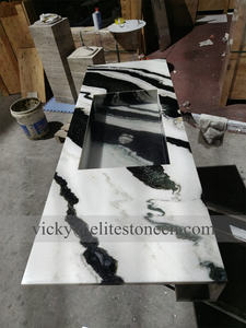 Lavabo de encimera artístico para baño, redondo, de mármol blanco Panda, tipo recipiente - Product Image 6