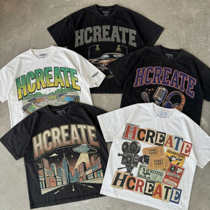 เสื้อยืดคอตตอนเนื้อหนัก 280GSM คุณภาพสูง ราคาประหยัด ล้างสีแบบแอซิดวอช ปักโลโก้ด้วยคริสตัล สไตล์วินเทจ สตรีทแวร์ ลายกราฟิก - Product Image 1