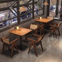 Table et chaises de bistrot modernes Martian BT806 Qingba, table à manger rectangulaire en bois massif pour 2 à 4 personnes, restaurant