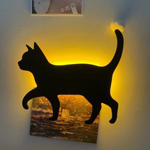 Custom LED <span class=keywords><strong>luna</strong></span> gatto segno di luce simpatico animale cartone animato corpo induzione parete decorazione per camera da letto negozio e festa per bambini regalo - Product Image 3