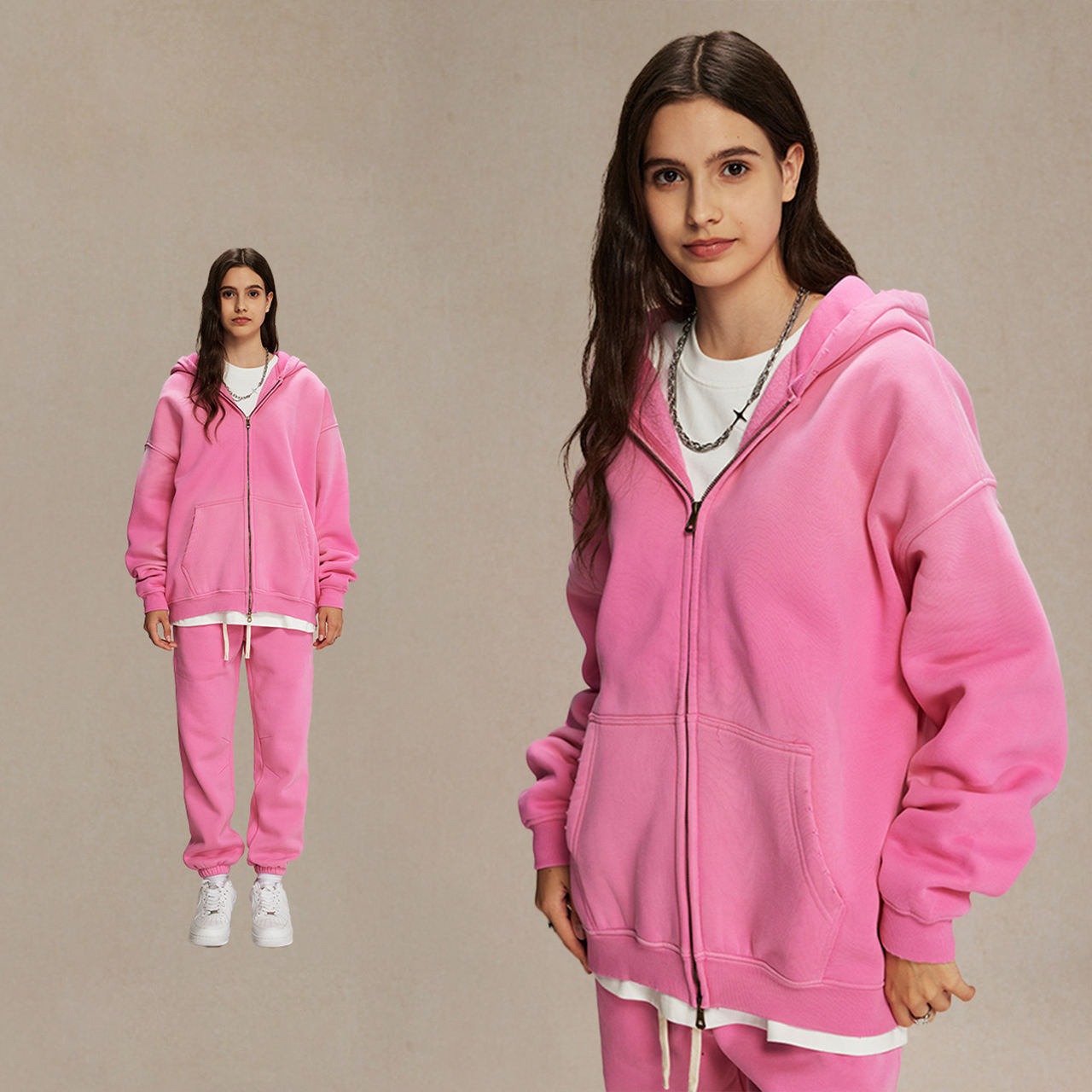 เสื้อฮู้ดสีชมพู