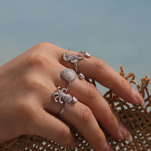 Anillos Finos Resistentes al Deslustre e Impermeables, Chapados en Oro PVD de 14k y 18k, Acero Inoxidable 316L, Anillos con Circonitas y Diseño de Criaturas Marinas para Mujer - Product Image 2