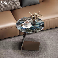 Table d'appoint ronde de luxe pour salon à l'italienne Hôtel Villa Meuble de table d'angle avec cadre en métal et dessus en marbre