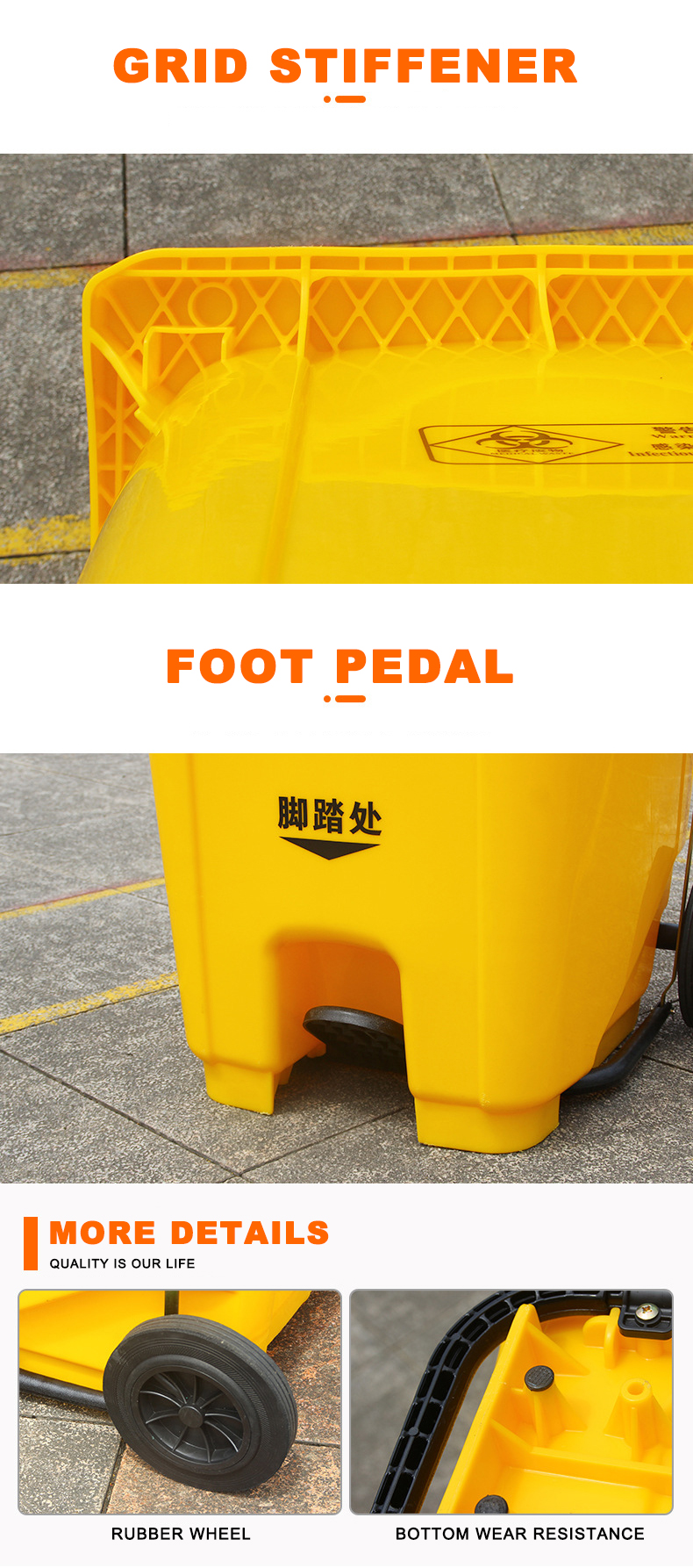 Large Bio Medical Waste Pedal Bins Yellow, Garbage Can, 30L 660L Plastic Medical Waste Trash Cans For Hospital Clinic
