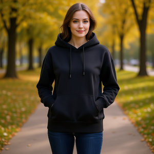 Sweat-shirt à capuche décontracté pour femme Vetega, automne, avec poches, épaules tombantes, manches longues, cordon de serrage réglable, tricoté en polyester, couleur unie - Product Image 1