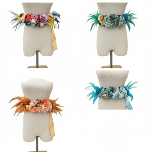 Cintura con fiore in nastro e piume su entrambi i lati, 4 cm, in tessuto, per donna, decorazione per matrimoni e feste - Product Image 1