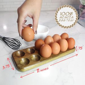 Plateau à œufs en bois, support de présentation d'œufs en bois de style rustique pour le réfrigérateur ou le comptoir de cuisine - Product Image 2