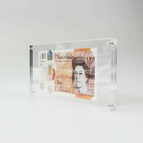 UK_ DI Acrylic Currency Notes Holders Display Box Clear Case Bundle Paper Money 