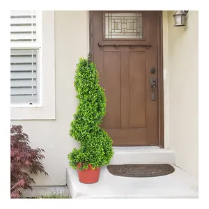 Pz-3-160 Garden Ornaments Plastic Green Boxwood Leaf Bonsai Artificial Plants Topiary Spiral Tree with Pot