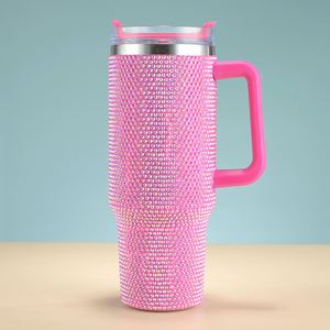 Gobelet isotherme géant de 40 oz en acier inoxydable 304, sans BPA, incrusté de diamants, avec poignée, pour la vente en gros - Product Image 6