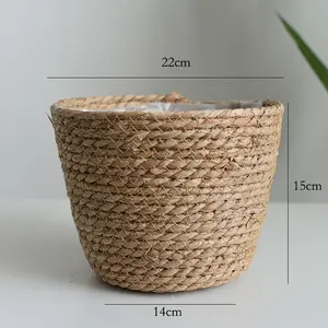 Natural Seagrass Plant Basket Woven Plant Pot Cover With Plastic Liner