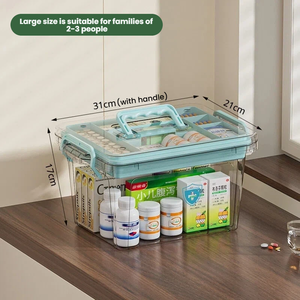 Boîte de rangement pour médicaments de grande capacité, trousse de premiers soins transparente, organisateur portable, boîte médicale à domicile, organisateur de médicaments à double couche - Product Image 6