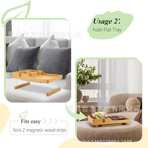 Plateau d'accoudoir en bois avec compartiments pour collations et boissons, boîte de rangement multifonctionnelle pour salon - Product Image 4