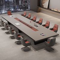 Table de conférence de bureau HYZ-258X en bambou pour 18 personnes, longue, de luxe léger, haut de gamme, avec chaises épaissies, pour réunions et réceptions