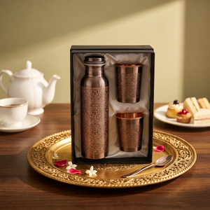 Etched Copper <b>Water</b> <b>Bottle</b> with Matching Glass Leak Proof Leak-Proof Pure Copper <b>Bottle</b> with 2 Glass Set Premium Copper <b>Water</b> - Product Image 1