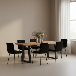 Set di 6 sedie da pranzo in velluto nero, gambe in metallo imbottite in poliestere, design moderno per l'arredamento della sala da pranzo di casa - Product Image 2