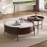 Table basse ronde moderne et simple de style italien en cuir de selle, petite table d'appoint pour salon