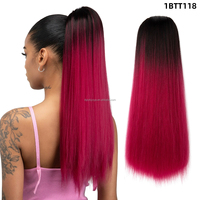 Queue de cheval droite Yaki instantanée Afro Puff cordon de serrage 20 pouces en fibre haute température queue de cheval sans enchevêtrement Wom vente en gros