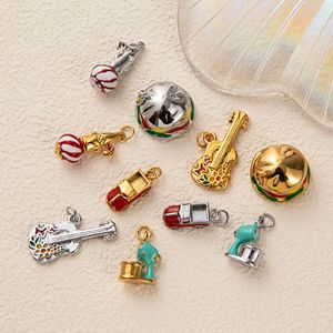 Carnaval de Esmalte Dorado |   Dijes de Esmalte Chapados en Oro PVD de 18K |   Colgantes de guitarra, coche, tambor, campana y comida para la creación de joyas DIY - Product Image 1