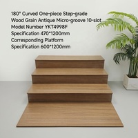 Carrelage de marche d'escalier en porcelaine effet bois 180 Arc Edge, micro-relief, rainures antidérapantes, carrelage céramique pour la décoration intérieure des escaliers