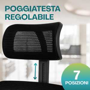 Sedia da Ufficio Ergonomica Nera con Schienale in Rete, Altezza Regolabile, Poggiatesta e Braccioli - Product Image 3