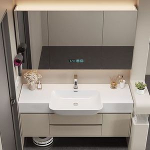Mueble de baño estilo crema con <span class=keywords><strong>lavabo</strong></span> de cerámica de borde estrecho, ideal para apartamentos pequeños, combinación de <span class=keywords><strong>lavabo</strong></span> y mueble. - Product Image 2