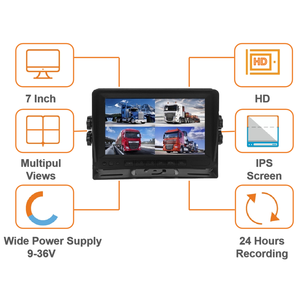 1080P Xe DVR 7 inch <span class=keywords><strong>Quad</strong></span> màn hình góc rộng 9-36V 4 máy ảnh Dash Cam hệ thống không thấm nước cho xe buýt Xe Tải Hạng nặng xe - Product Image 2